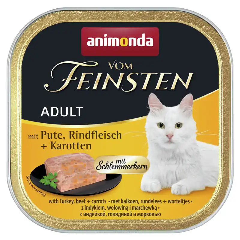 Markenware Sparpaket 32 x 100 g Animonda vom Feinsten Adult mit Pute, Rindfleisch + Karotten mit Schlemmerkern Katzen Nassfutter